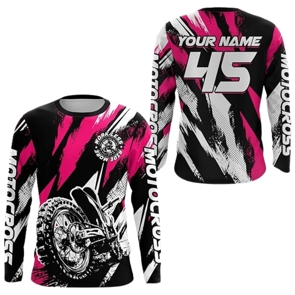Custom Name Number Motocross Long Sleeve Men Jersey Black Red, Custom Racing Dirt Bike Shirts MZ0088