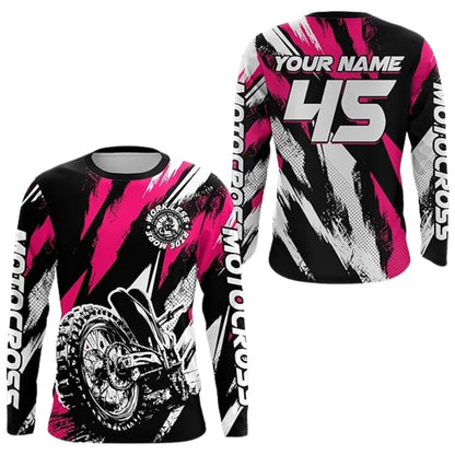 Custom Name Number Motocross Long Sleeve Men Jersey Black Red, Custom Racing Dirt Bike Shirts MZ0088