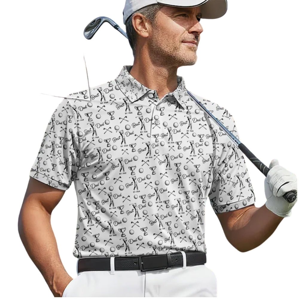 Best Dad By Par Golf Polo Shirt Men Black White, Father's Day Golf Shirts GE0416