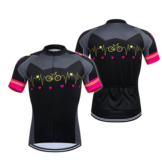 Black Pink Heartbeat Cycling Short Sleeve Jersey For Mens, Men's Cycling Jerseys CE0053