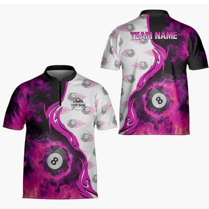 Custom Red Flaming 8 Ball Billiard Jersey For Mens, Custom 8 Ball Flame Billiard Team Shirts BIZ0184