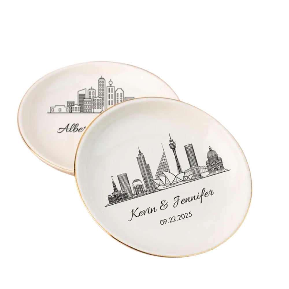 Custom City Engagmeny Wedding Ring Dish, Personalized Engagement Jewelry Dish With City WD0177