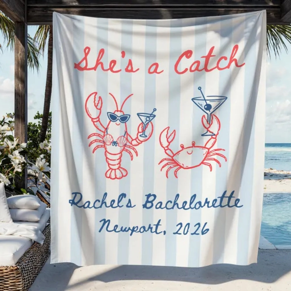She's Catch Personalized Beach Bachelorette Party Banner, Custom Bachelorette Banner WD0426