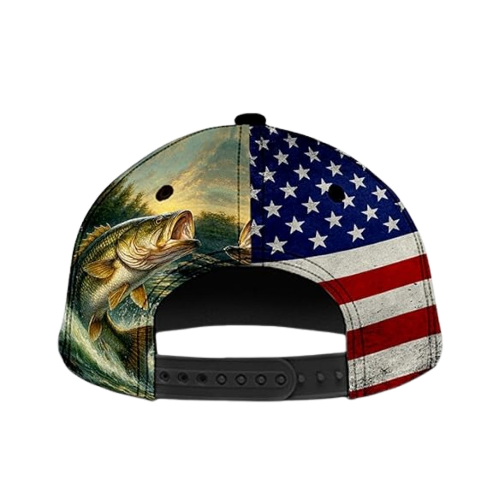 Custom American Flag Fishing Baseball Cap, Custom Patriotic Caps For Fishing Lovers CP0242