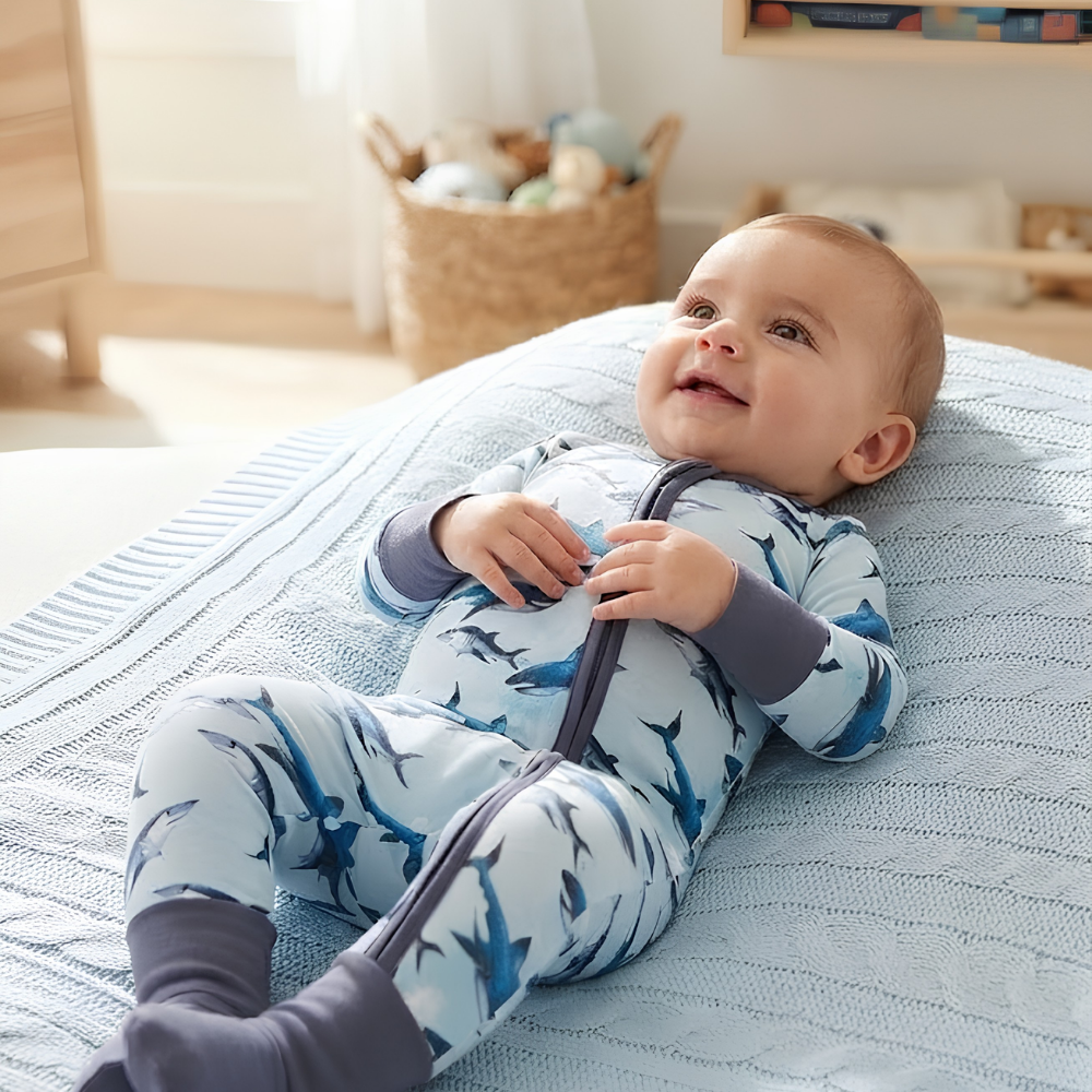 Blue Shark Baby Convertible Zippy Romper, Shark Lover Convertible Baby Romper BB0876