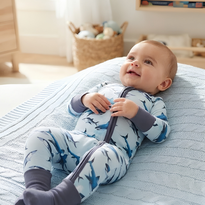 Blue Shark Baby Convertible Zippy Romper, Shark Lover Convertible Baby Romper BB0876
