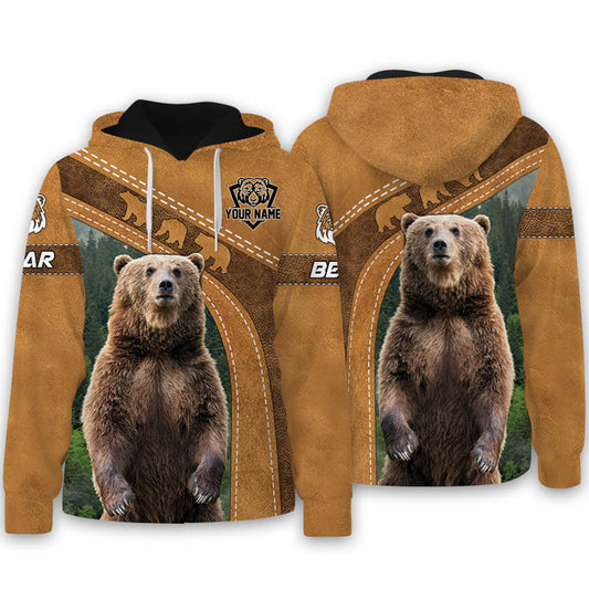 Custom Name Bear On Hoodie, Bear Hoodie, Cool Bear Leather Pattern Hoodie For Bear Lovers SO0488