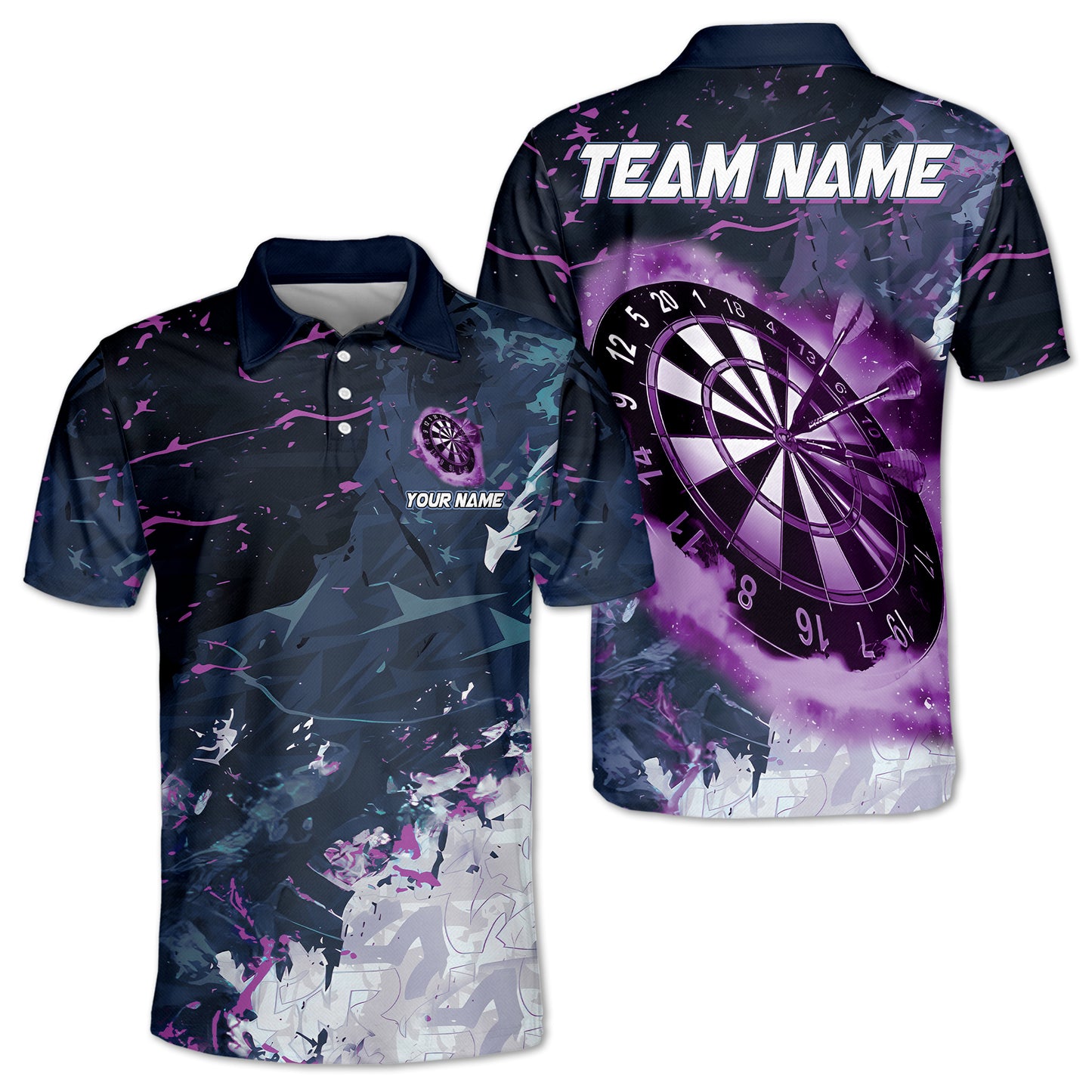 Dartboard Grunge Smoke Multicolor Option Customized Name, Team Name 3D Polo Shirt, Gift for Dart Lovers DMO0242