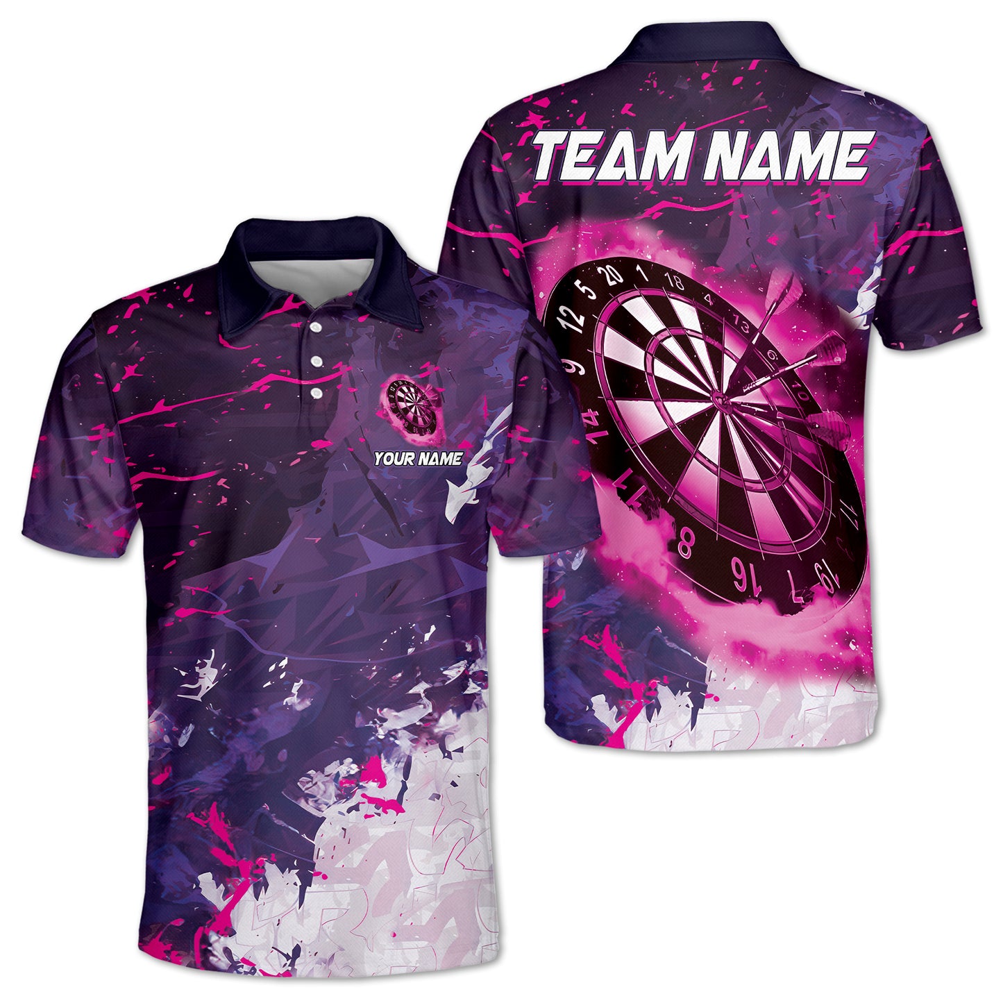 Dartboard Grunge Smoke Multicolor Option Customized Name, Team Name 3D Polo Shirt, Gift for Dart Lovers DMO0242