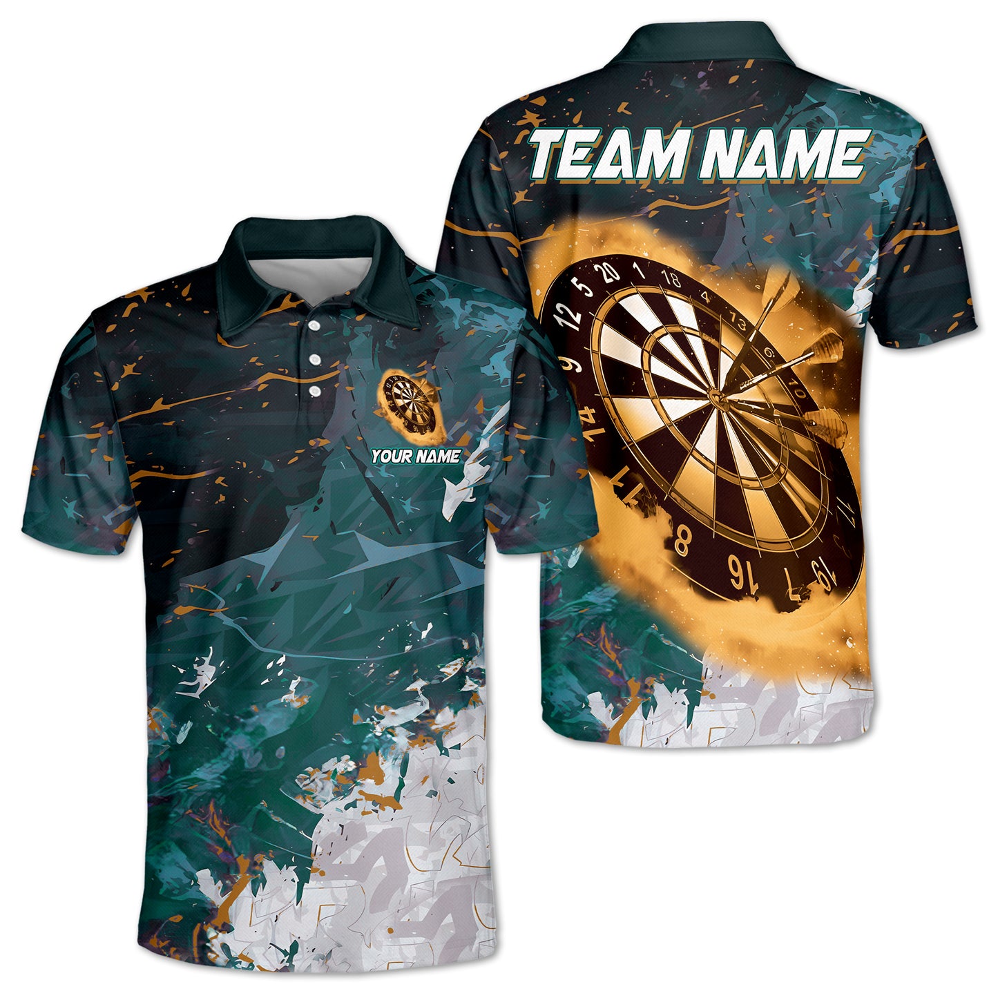 Dartboard Grunge Smoke Multicolor Option Customized Name, Team Name 3D Polo Shirt, Gift for Dart Lovers DMO0242