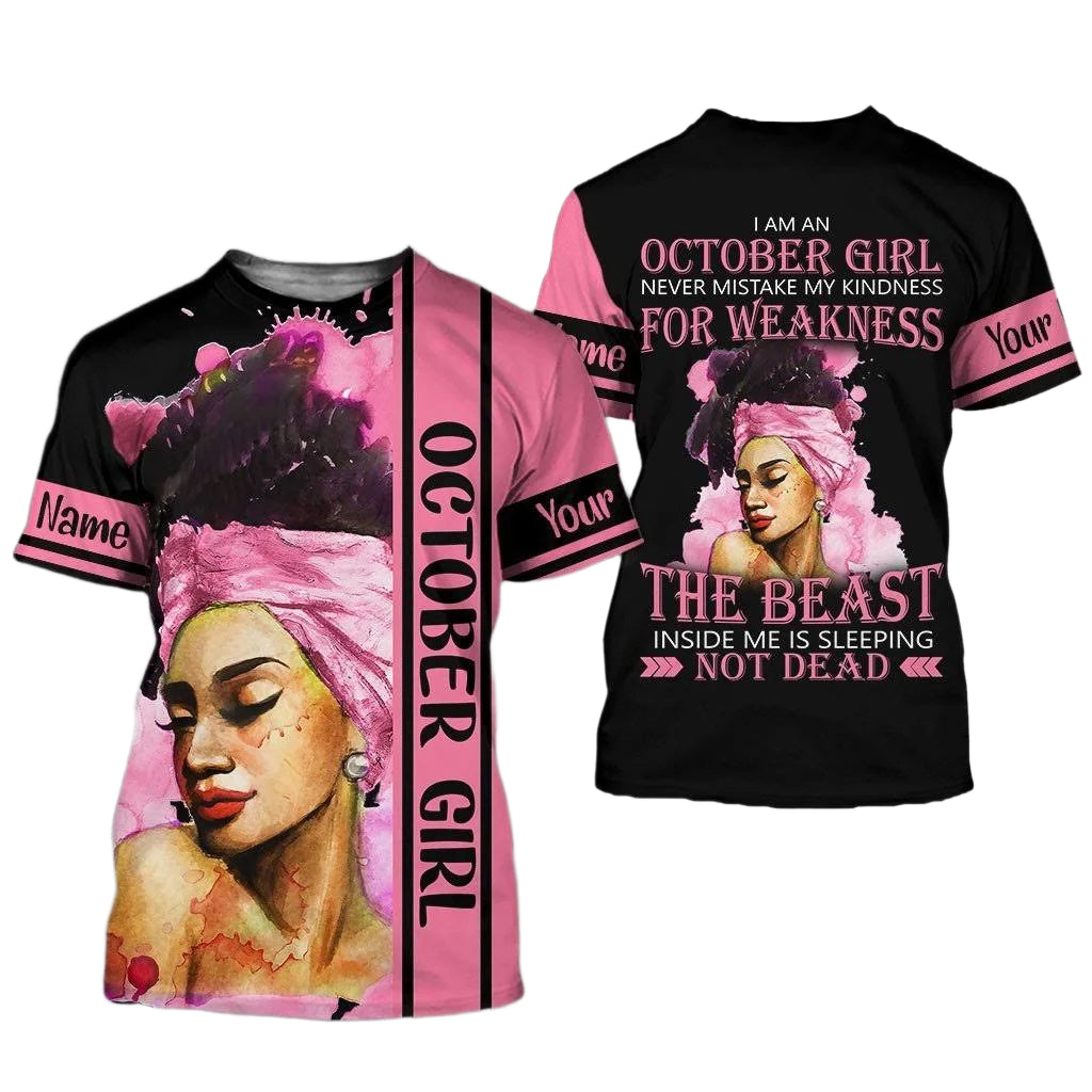 Personalized Name Birthday Outfit October Girl The Best Pink All Over Printed Birthday Shirt TO2814