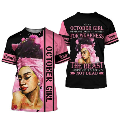 Personalized Name Birthday Outfit October Girl The Best Pink All Over Printed Birthday Shirt TO2814