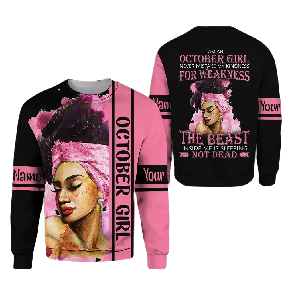 Personalized Name Birthday Outfit October Girl The Best Pink All Over Printed Birthday Shirt TO2814