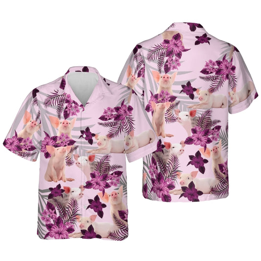 Pig Hibiscus Pink Hawaiian Shirt, Cute Pig All Over Printed Hawaii Shirts HO4767