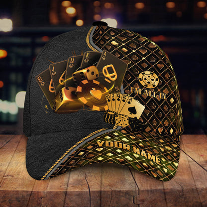 Personalized Name Leather Poker Classic Cap, Funny Cap I'm All In Poker, Cap Hat for Men Love Poker CO0197