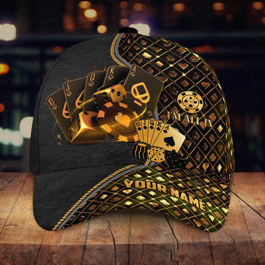 Personalized Name Leather Poker Classic Cap, Funny Cap I'm All In Poker, Cap Hat for Men Love Poker CO0197