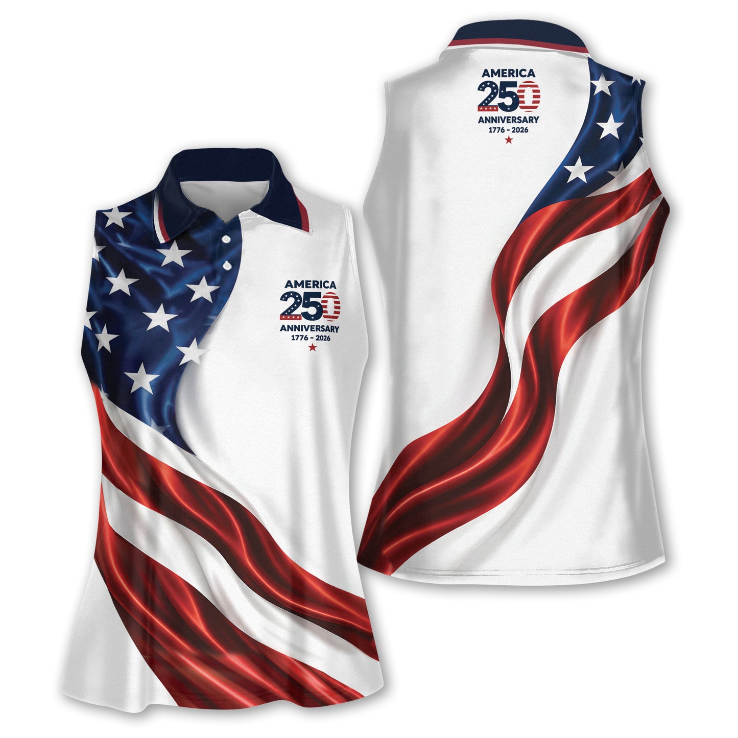 250th Anniversary USA Flag Sleeveless Golf Shirt For Ladies, Independence Day Golf Shirts For Womens GE0527