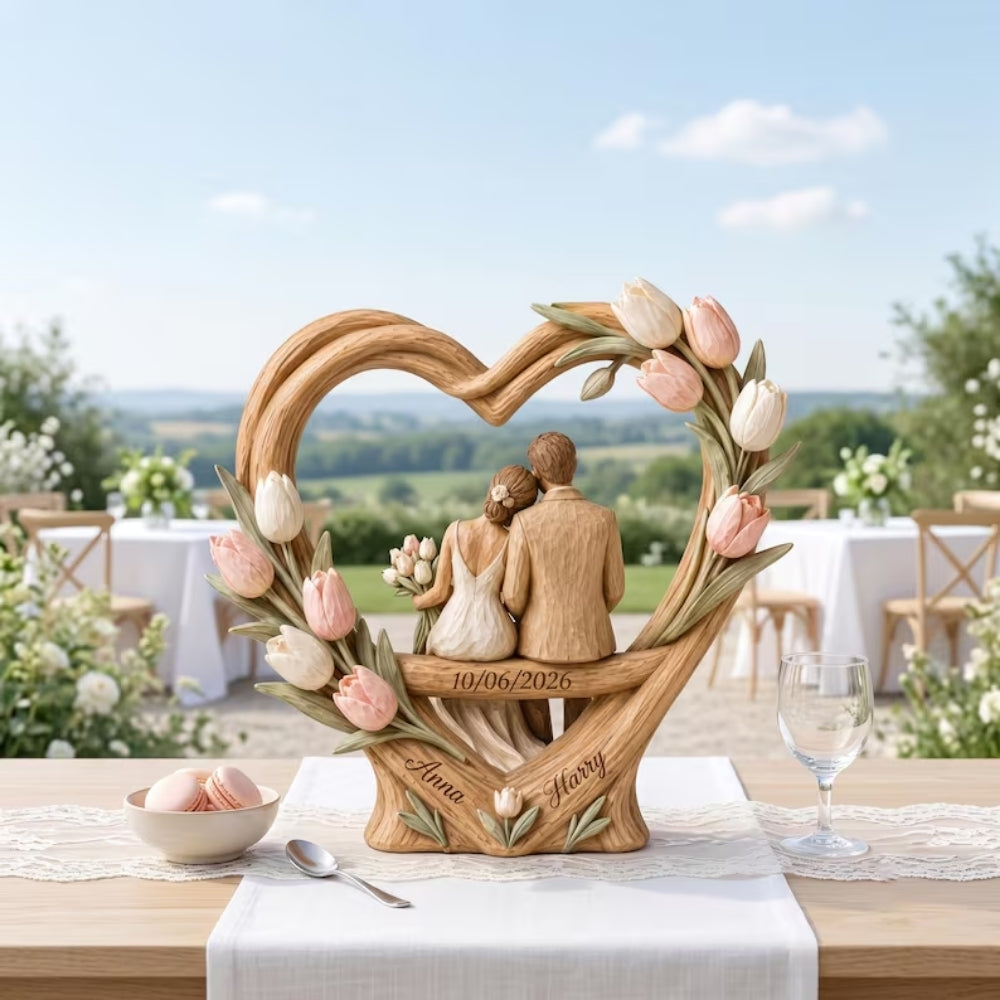 Custom Couple Wedding Heart Floral Wooden Plaque, Custom Wedding Keepsake Wooden Block WD0871