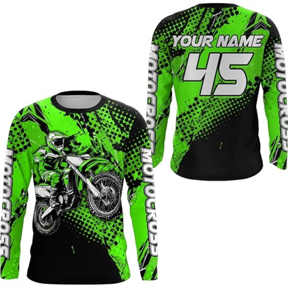 Personalised Men's Blue Motocross Long Sleeve Jersey, MX Jersey Custom MZ0014