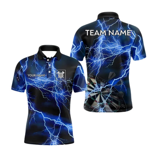 Custom Blue Thunder Lightning Darts Men Polo Shirts, Custom Thunder Darts Team Shirts DE0051