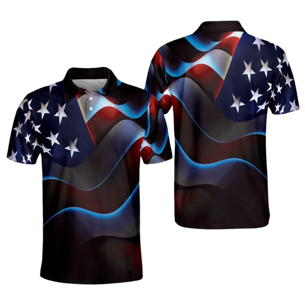 American Flag Golf Polo Shirt For Men, Patriotic 4th Of July Golf Shirt GE0318