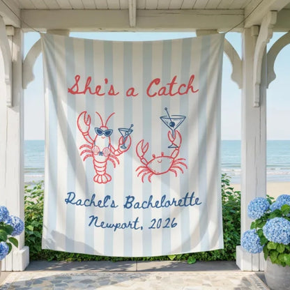 She's Catch Personalized Beach Bachelorette Party Banner, Custom Bachelorette Banner WD0426