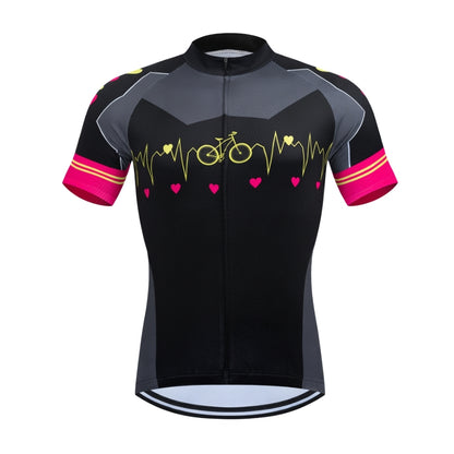 Black Pink Heartbeat Cycling Short Sleeve Jersey For Mens, Men's Cycling Jerseys CE0053
