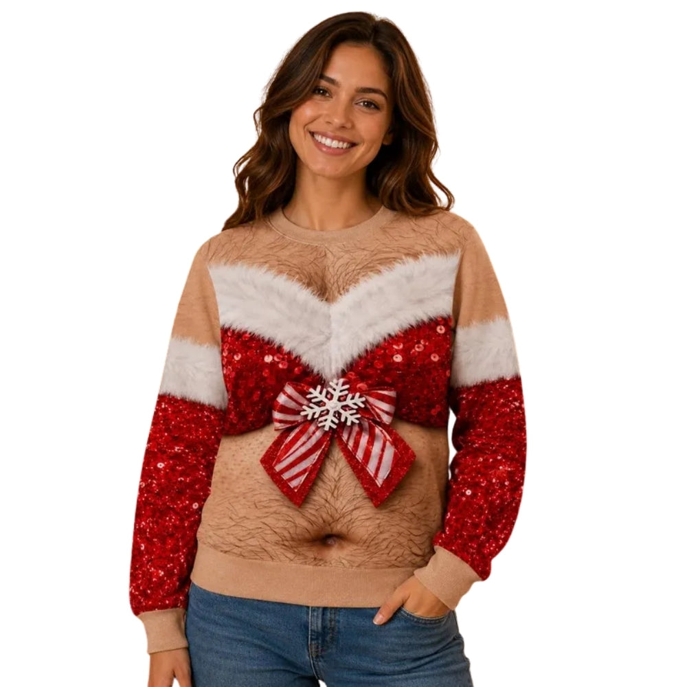 Funny Belly Women's Ugly Christmas Sweatshirt, Funny Christmas Sweatshirt 2D1109