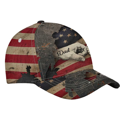 Custom Fist Bump American Flag Baseball Cap With Kid Names, Custom Father's Day Patriotic Cap CP0505