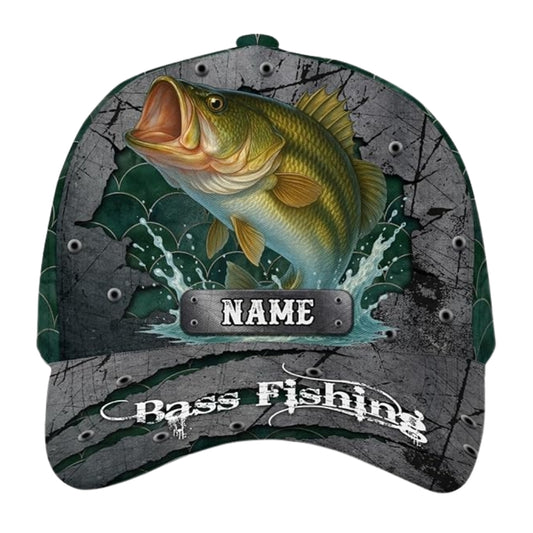 Bass Fishing Personalized 3D Printed Baseball Cap, Custom Name Fishing Caps Hats CP0243