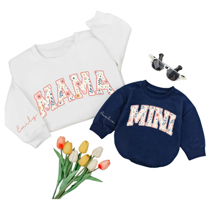 Custom Mama And Mini Floral Matching Sweatshirt, Custom Mommy And Baby Sweatshirt ET1625
