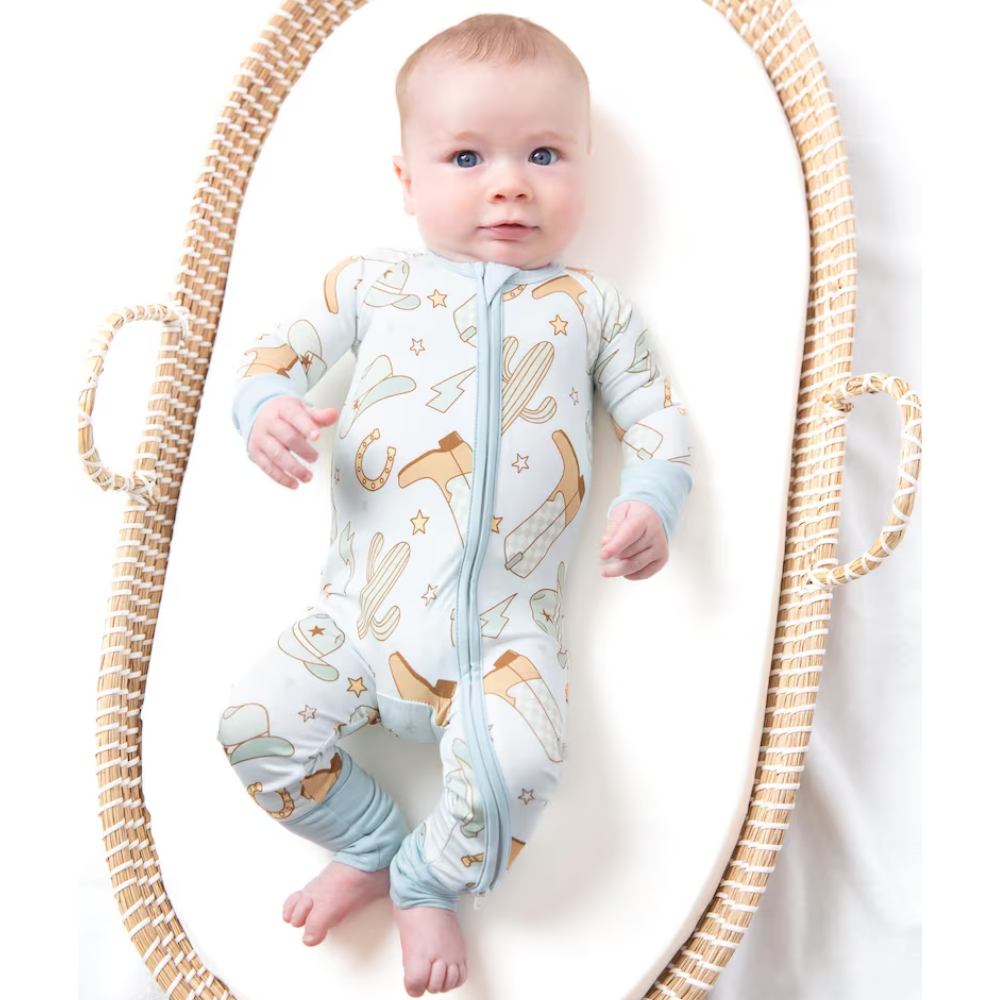 Blue Cowboy Baby Convertible Zipper Romper, Western Baby Romper Convertible BB0336