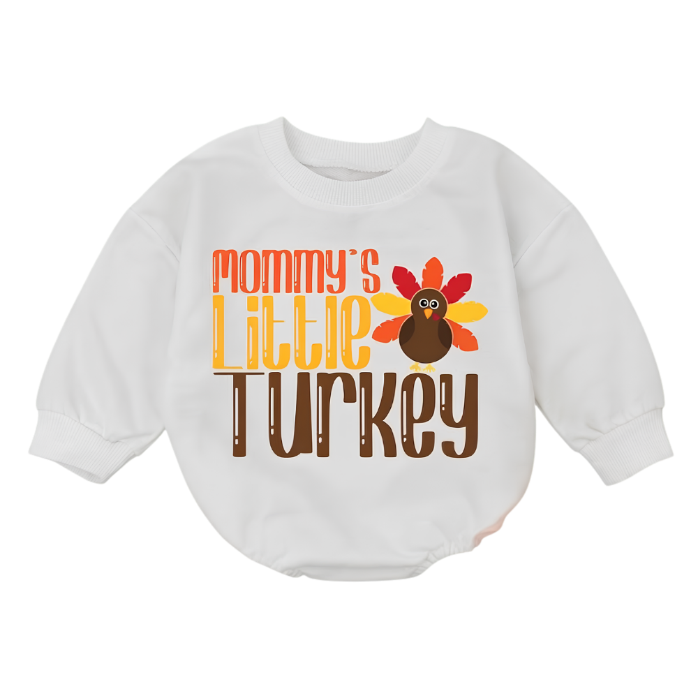 Mommy's Little Turkey Baby Romper Sweatshirt, Thanksgiving Romper Sweatshirt Baby BB0877