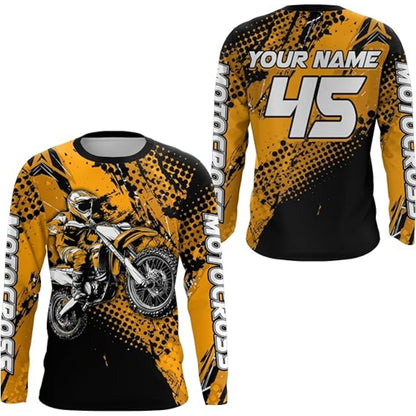 Personalised Men's Blue Motocross Long Sleeve Jersey, MX Jersey Custom MZ0014