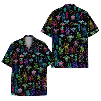 Neon Bigfoot Alien Hawaiian Shirt Men And Women, Bigfoot Hawaiian Shirts HE0095