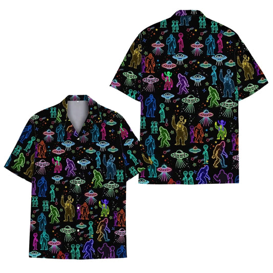 Neon Bigfoot Alien Hawaiian Shirt Men And Women, Bigfoot Hawaiian Shirts HE0095