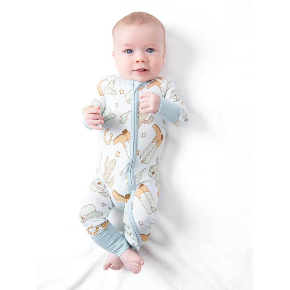 Blue Cowboy Baby Convertible Zipper Romper, Western Baby Romper Convertible BB0336