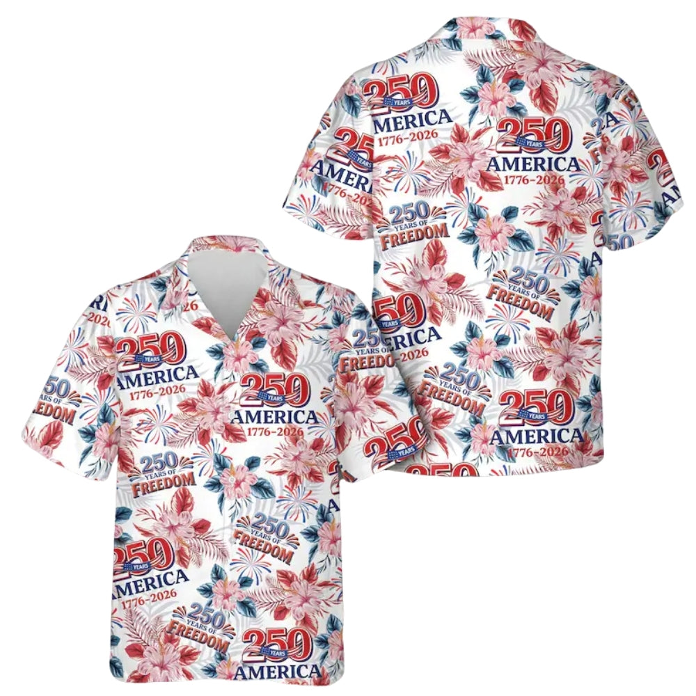 250 Years Of Freedom Tropical Hawaiian Shirt White Red, Tropical 4th Of July Hawaiian Shirts HE0209
