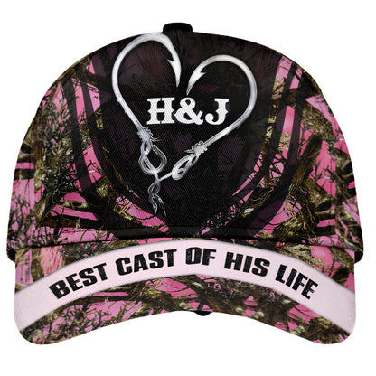 One Lucky Fisherman Custom Couple Initials Fishing Baseball Cap For Husband Boyfriend, Custom Fishing Lover 3D Printed Hat CP0506