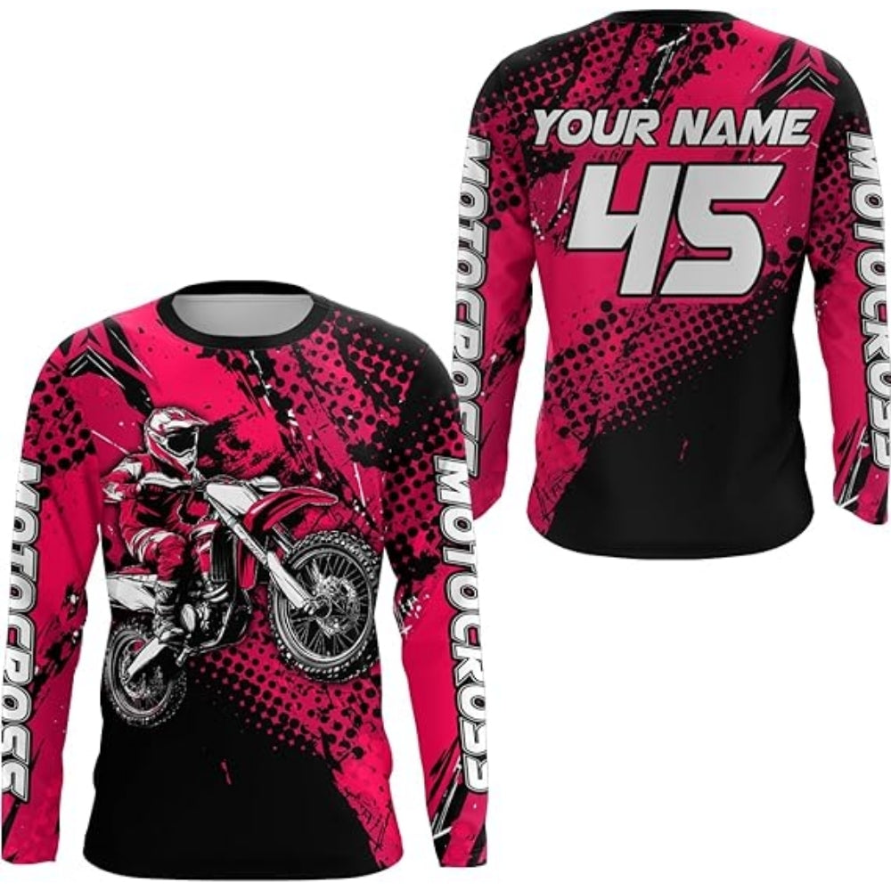 Personalised Men's Blue Motocross Long Sleeve Jersey, MX Jersey Custom MZ0014