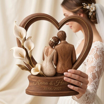 Custom Couple Wedding Heart Floral Wooden Plaque, Custom Wedding Keepsake Wooden Block WD0871