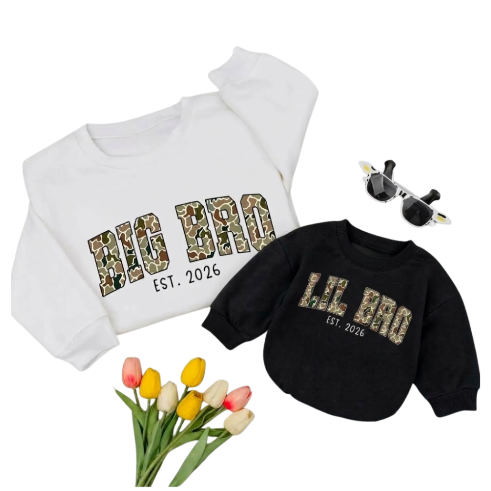 Big Bro Lil Bro Camo Custom Year Matching Sweatshirt, Custom Camouflage Brother Sweatshirt Matching ET1626