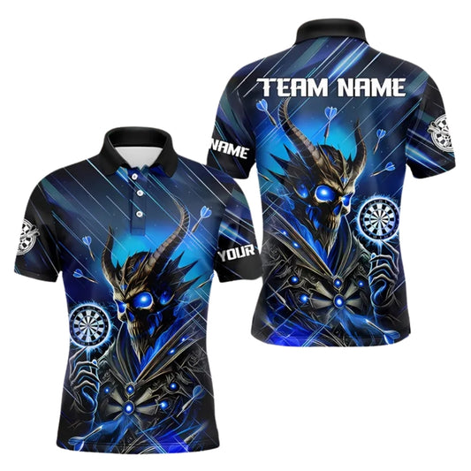 Custom Black Blue Skull Demon Darts Polo Shirt Mens, Custom Skull Darts Shirts For Team DE0053