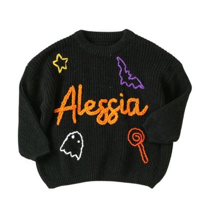 Halloween Custom Name Baby Embroidered Knit Sweater, Custom Halloween Baby Sweatshirt BB0789