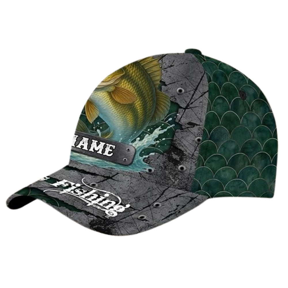 Bass Fishing Personalized 3D Printed Baseball Cap, Custom Name Fishing Caps Hats CP0243