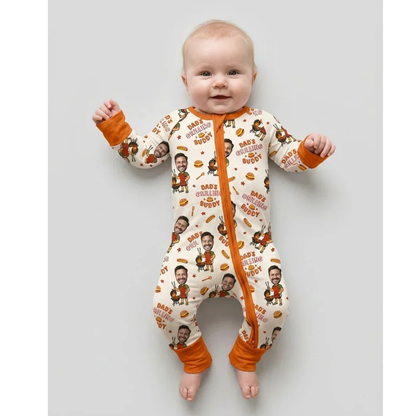 Dad's Grilling Buddy Custom Photo Baby Convertible Zipper Romper, Custom BBQ Convertible Baby Romper With Photo BB0737