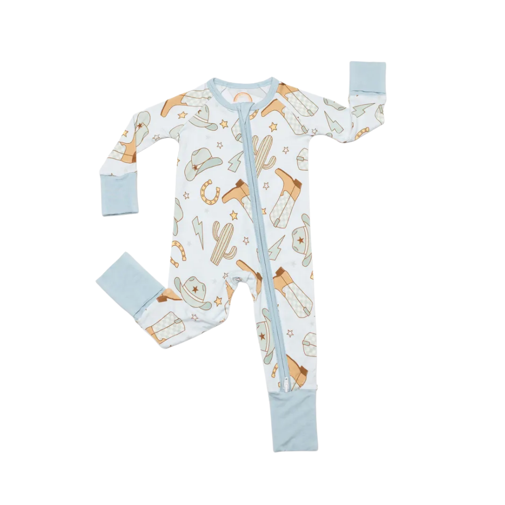 Blue Cowboy Baby Convertible Zipper Romper, Western Baby Romper Convertible BB0336