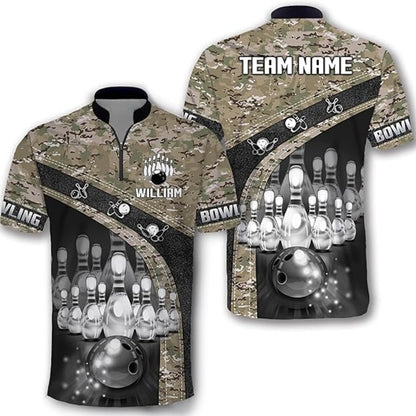 Custom Camouflage Bowling Jersey For Mens, Custom Camo Bowling Team Shirts BZ0343