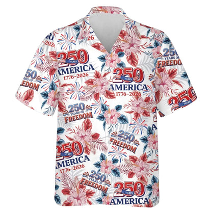 250 Years Of Freedom Tropical Hawaiian Shirt White Red, Tropical 4th Of July Hawaiian Shirts HE0209