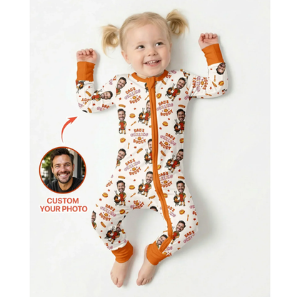 Dad's Grilling Buddy Custom Photo Baby Convertible Zipper Romper, Custom BBQ Convertible Baby Romper With Photo BB0737